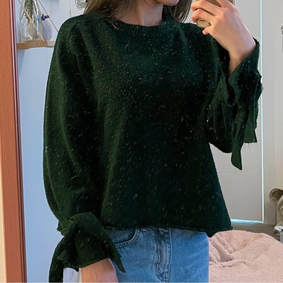Oak & Fort forest green tie-sleeve sweater - Picture 1 of 4